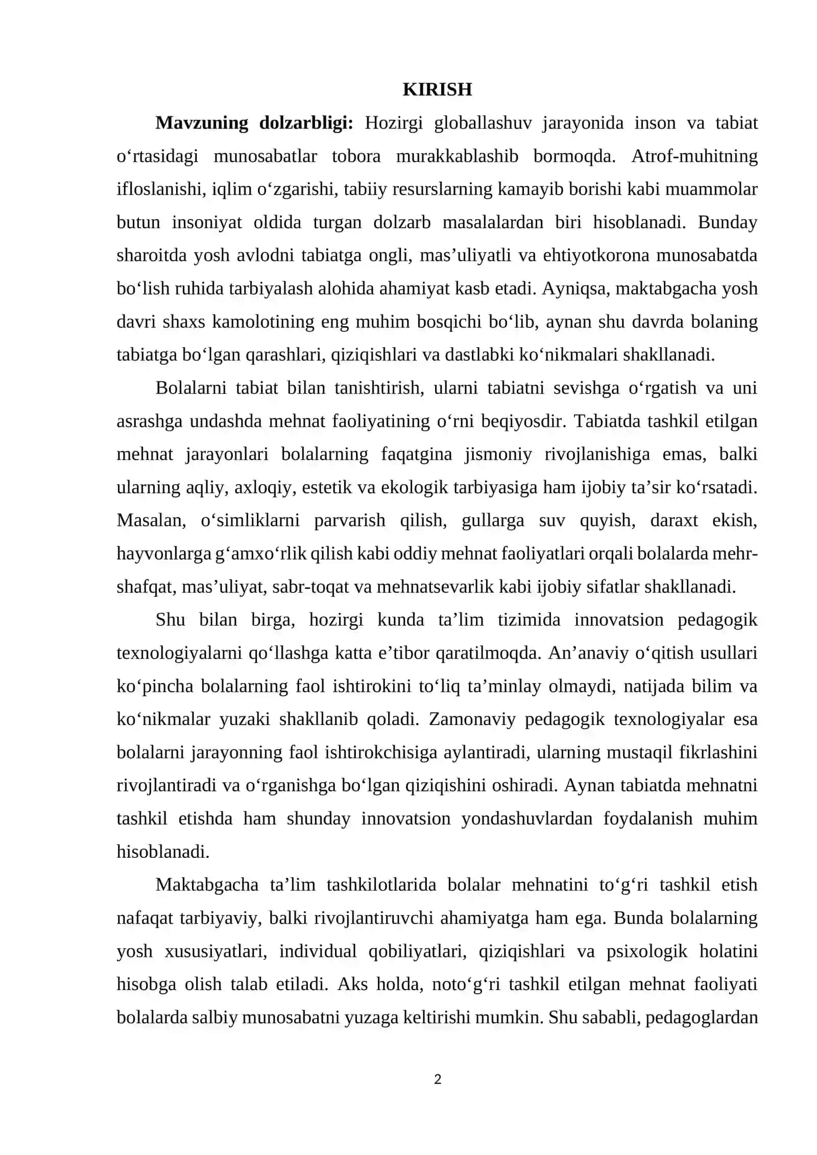 Tabiatda bolalar mehnatini tashkil etish texnologiyasi 2