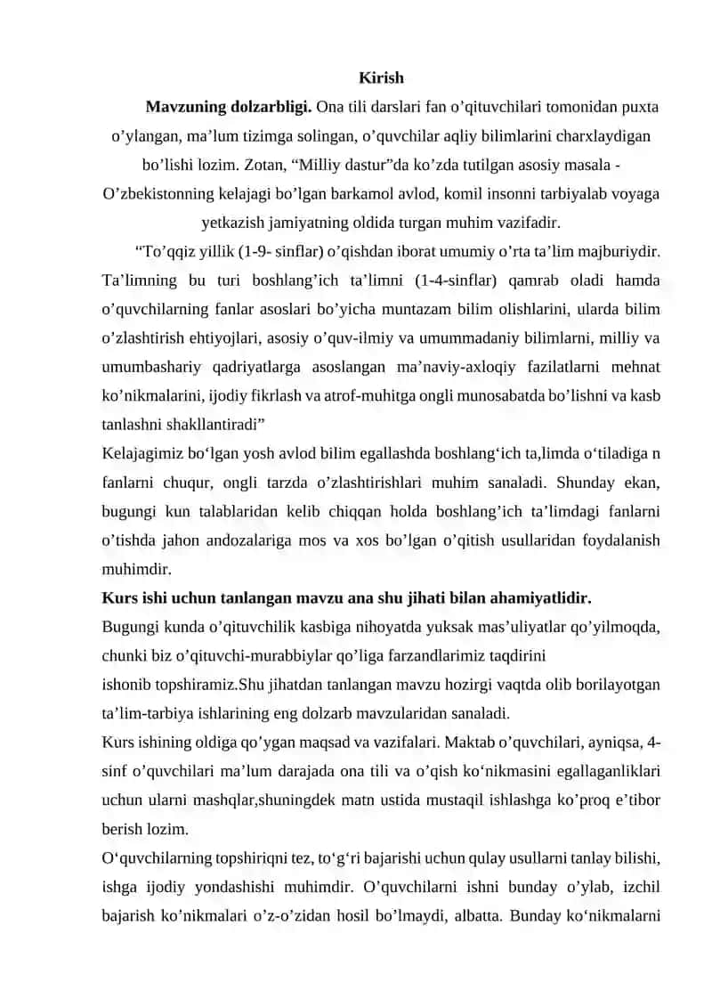 4-SINF ONA TILI DARSLARIDA FE`L SO’Z TURKUMINI O’RGANISH 2