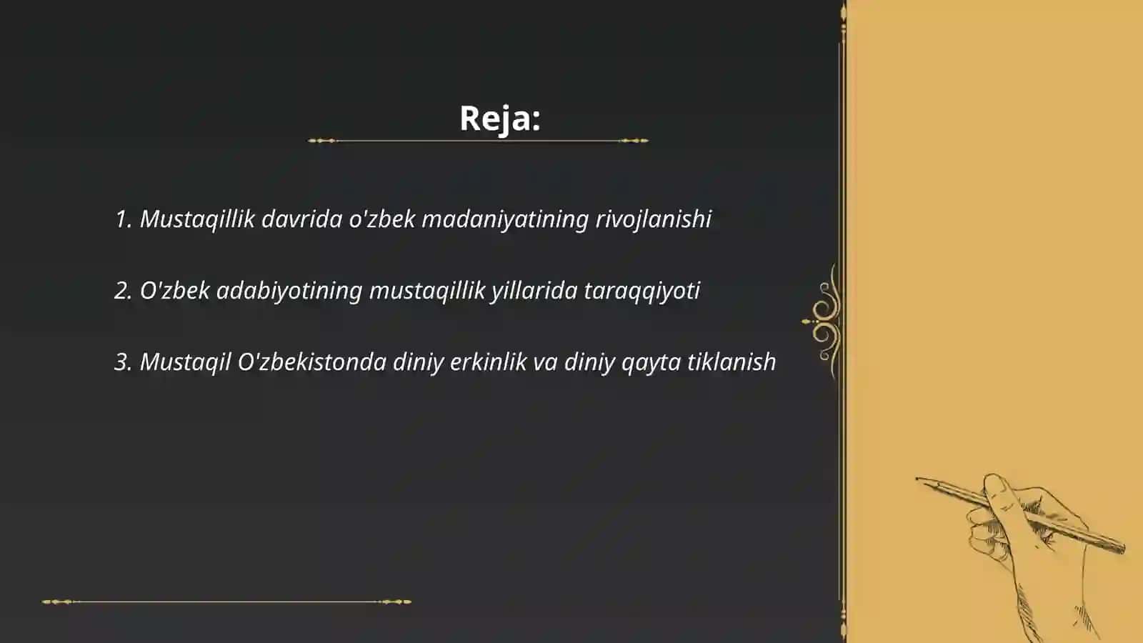 Mustaqillik yillarida O'zbekistondagi ma'naviy va madaniy taraqqiyot 2