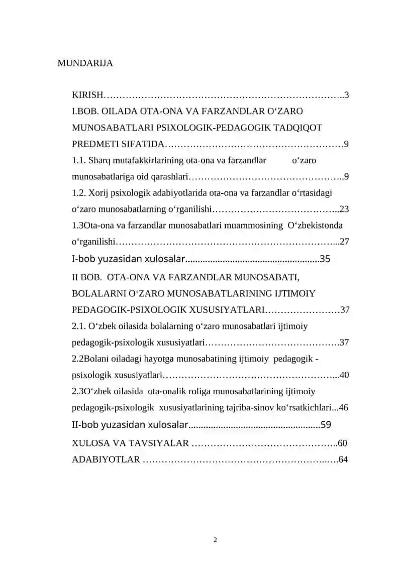 O‘ZBEK OILALARIDA OTA-ONA VA FARZANDLAR O‘ZARO MUNOSABATLARINING PEDAGOGIK-PSIXOLOGIK XUSUSIYATLARI 2