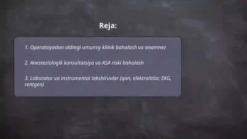 Operatsiyadan oldingi davr. Bemorlarni operatsiyaga tayyorlash 2