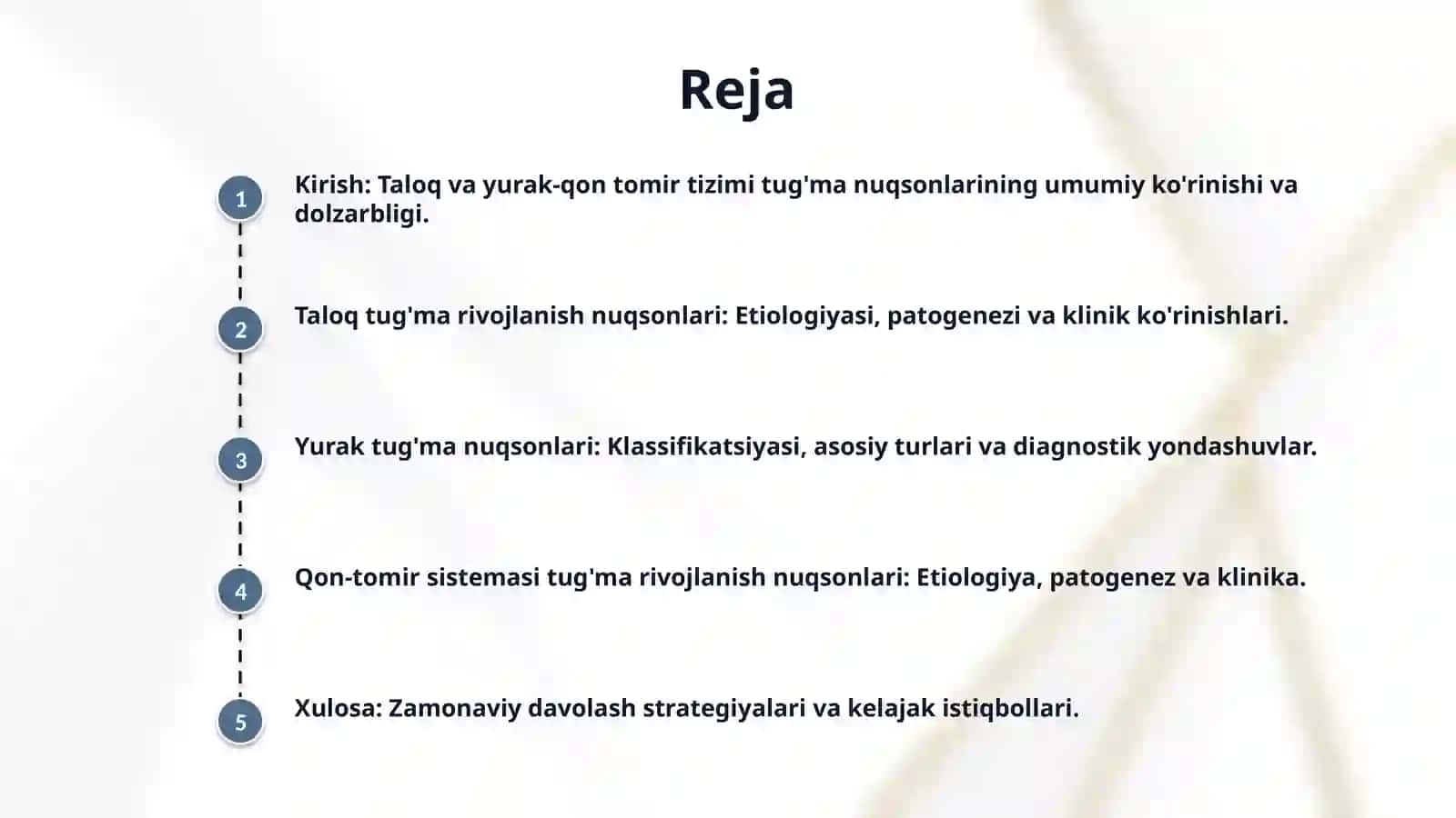 Taloq kasalliklari. Yurak tug’ma nuqsonlari. Qon-tomir sistemasi tug’ma rivojlanish nuqsonlari. 2