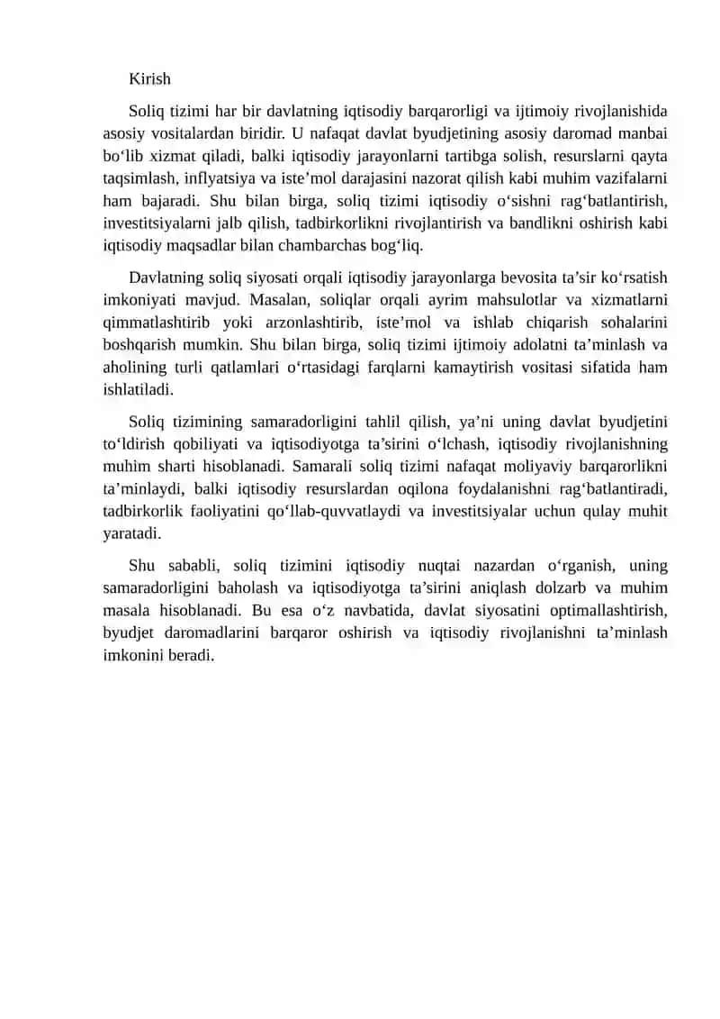 Soliq tizimini iqtisodiy tahlil qilish samaradorlik va tasiri 2