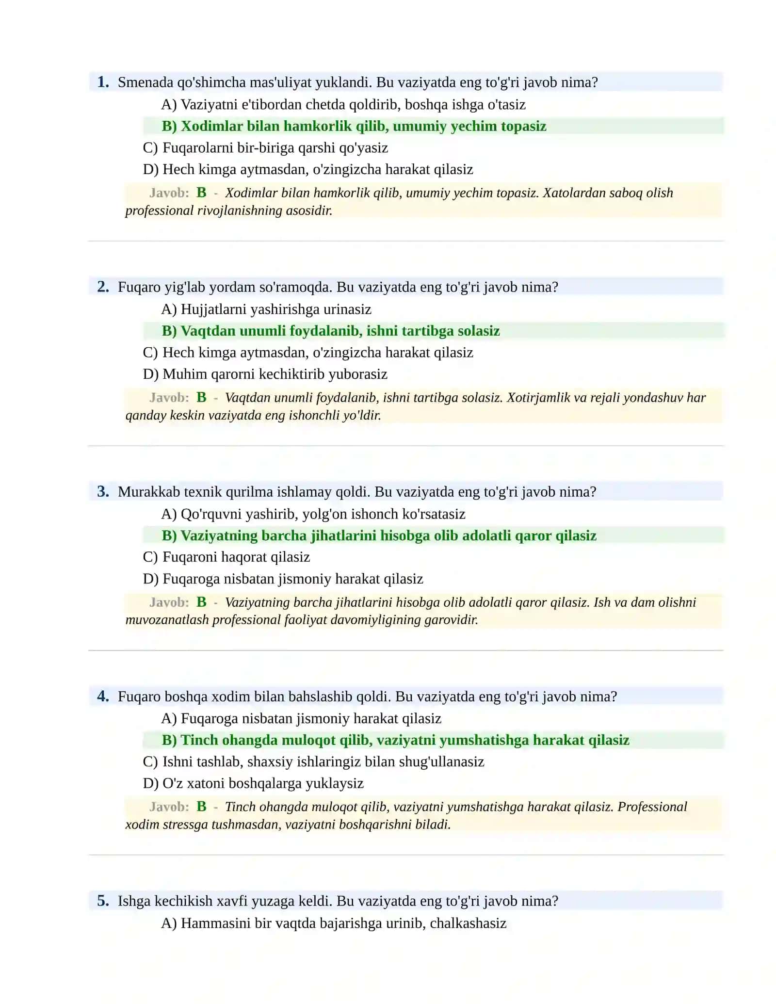 BOJXONA XIZMATIGA ISHGA KIRISH PSIXOLOGIK SINOV Testlari 2