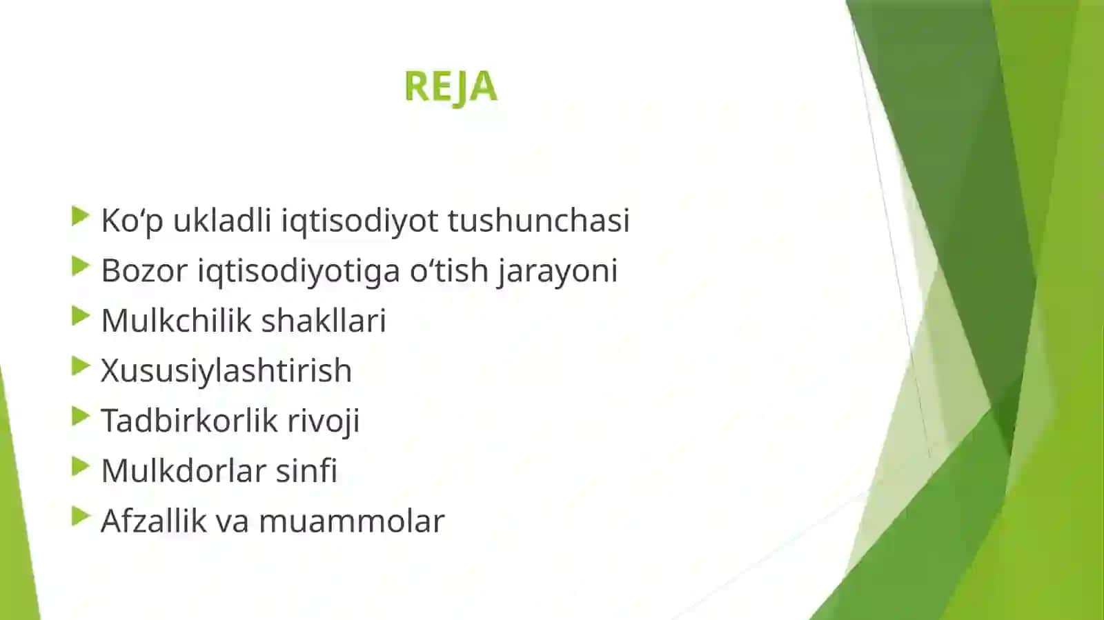 Oʻzbekistonda koʻp ukladli iqtisodiyotning va mulkdorlar sinfining shakllanishi 2