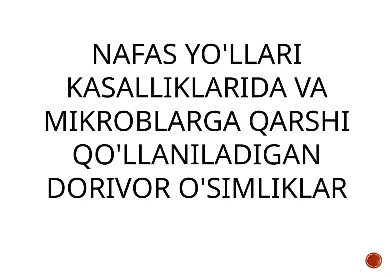 Nafas yo'llari kasalliklarida va mikroblarga qarshi qo'llaniladigan dorivor o'simliklar 2