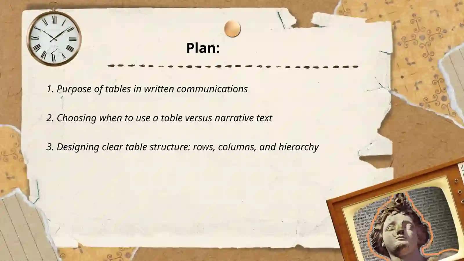Creating communications. The tables 2