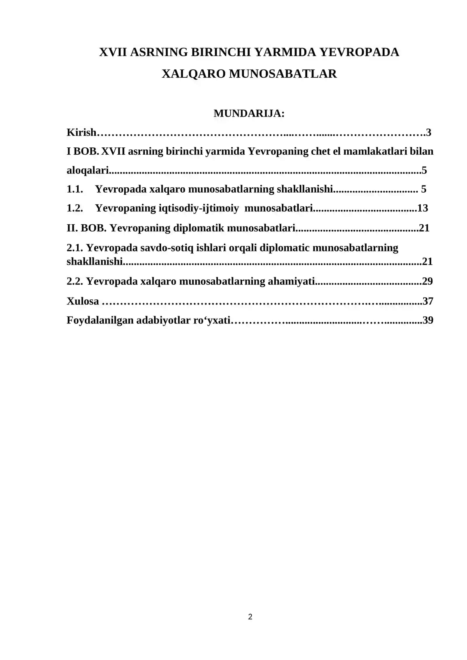 XVII ASRNING BIRINCHI YARMIDA YEVROPADA XALQARO MUNOSABATLAR 2