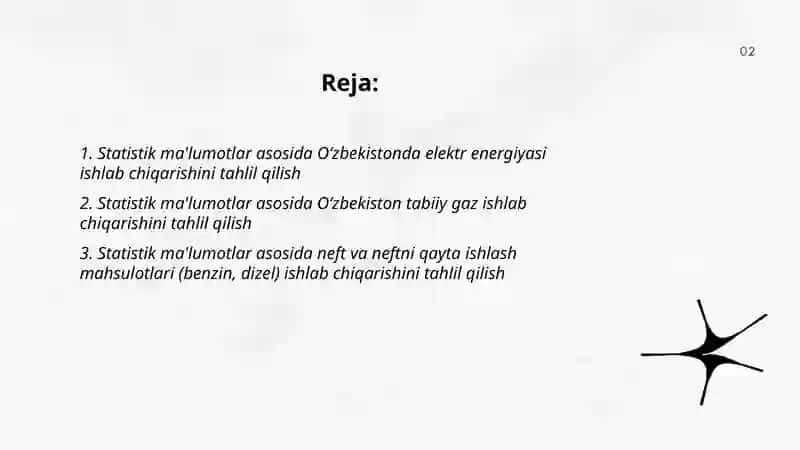 Oʻzbekiston boʻyicha asosiy sanoat mahsulotlari ishlab chiqarishni statistik ma'lumotlar asosida tahlil qilish 2