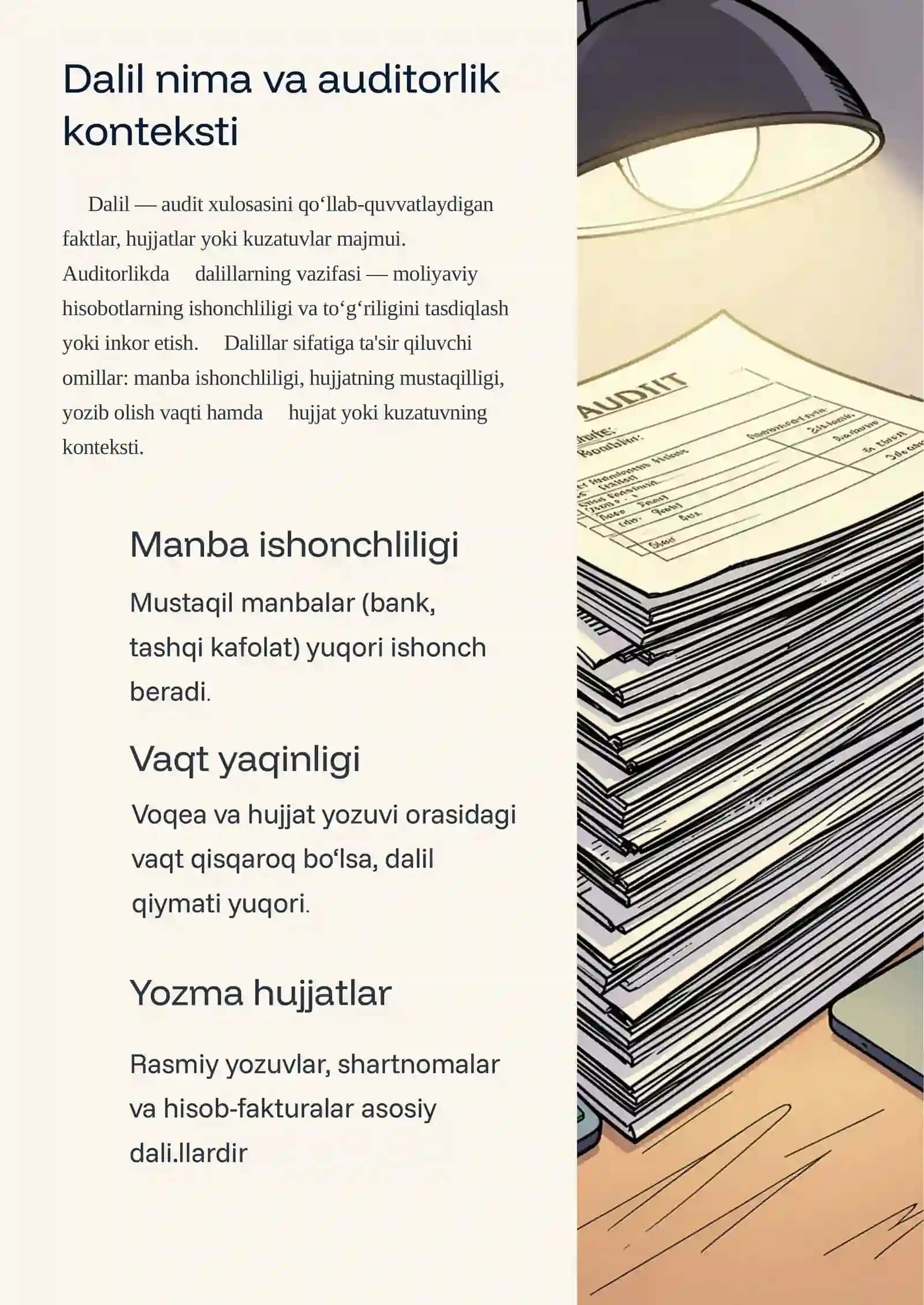 Auditorlik dalillari va ularning turlari 2