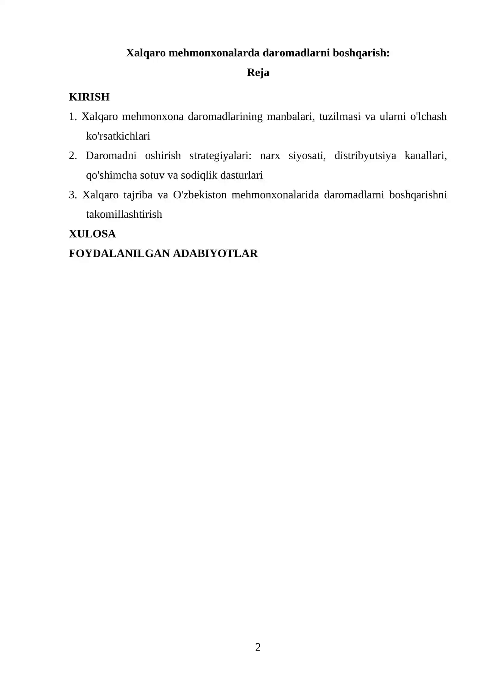 Xalqaro mehmonxonalarda daromadlarni boshqarish 2