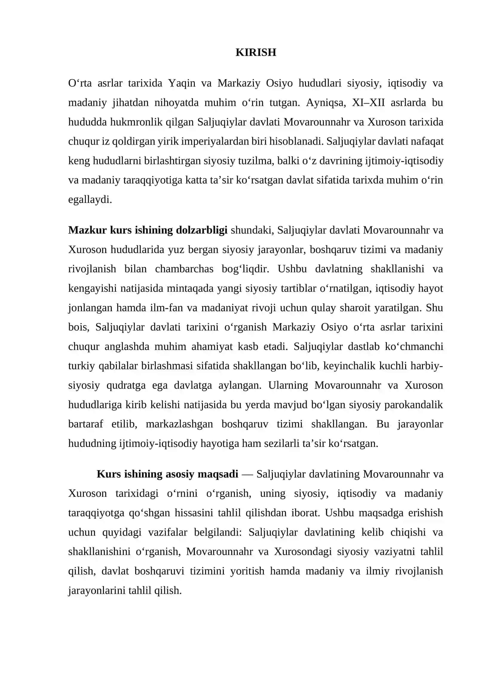 SALJUQIYLAR DAVLATINING SHAKLLANISHI VA MOVAROUNNAHR HAMDA XUROSONDAGI SIYOSIY VAZIYAT 2
