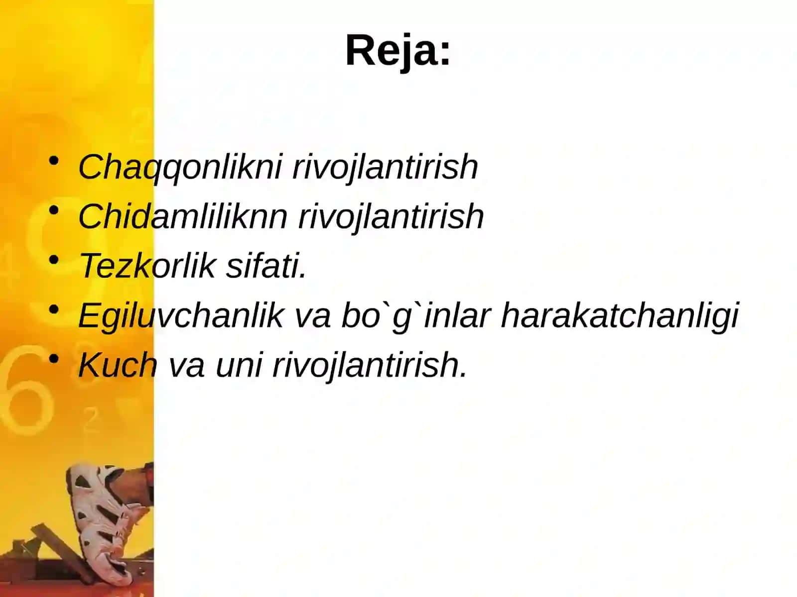 Jismoniy sifatlar (qobilyat) ni rivojlantirish umumiy tasnifi 2