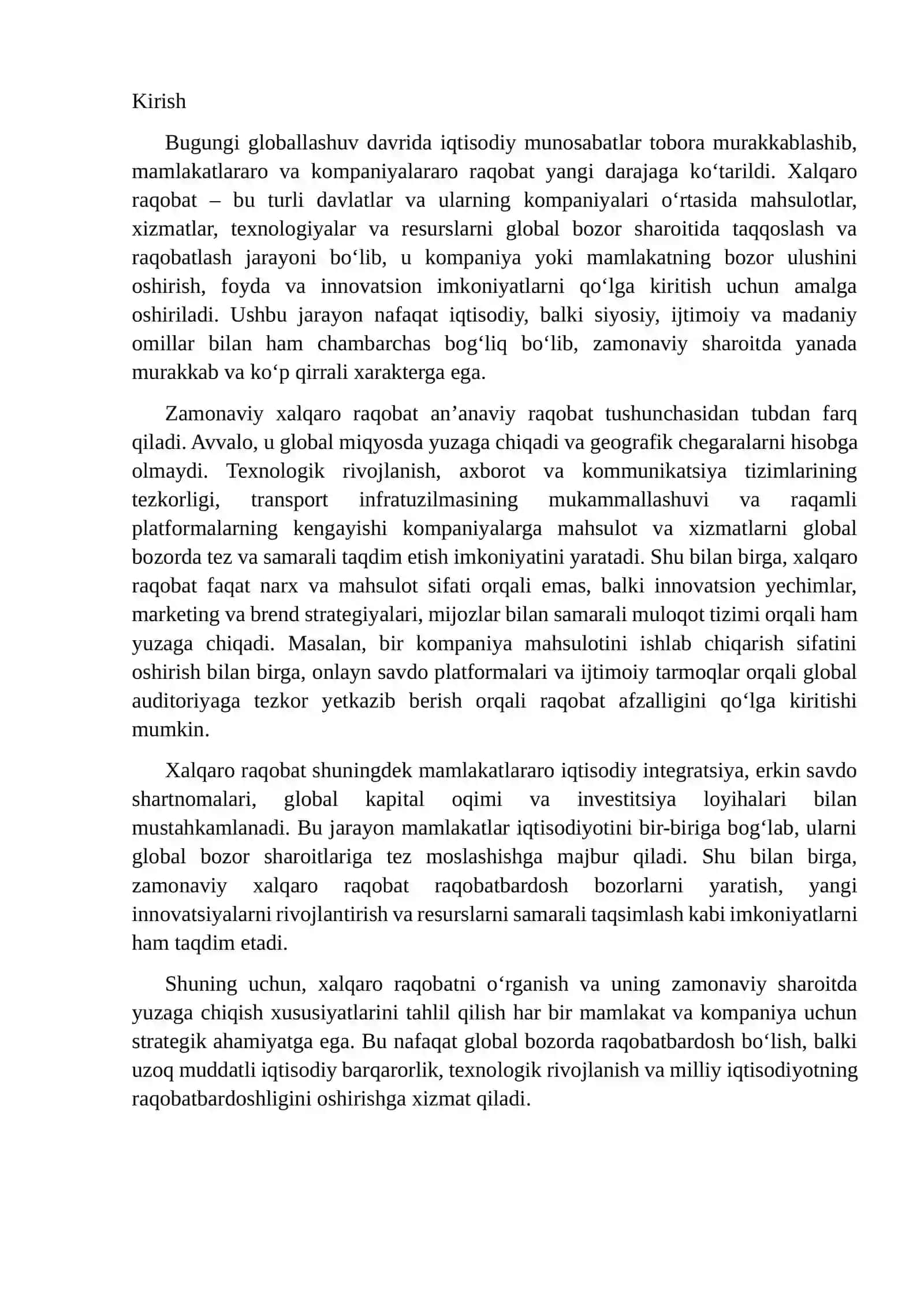 Xalqaro raqobat va uning zamonaviy sharoitda yuzaga chiqish xususiyatlari 2