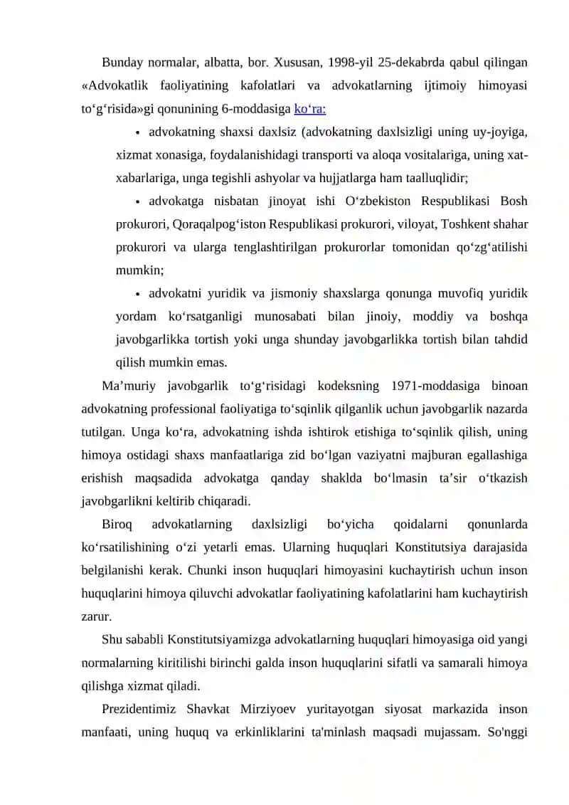Advokatlarning huquqlari, majburiyatlari va javobgarligi 2