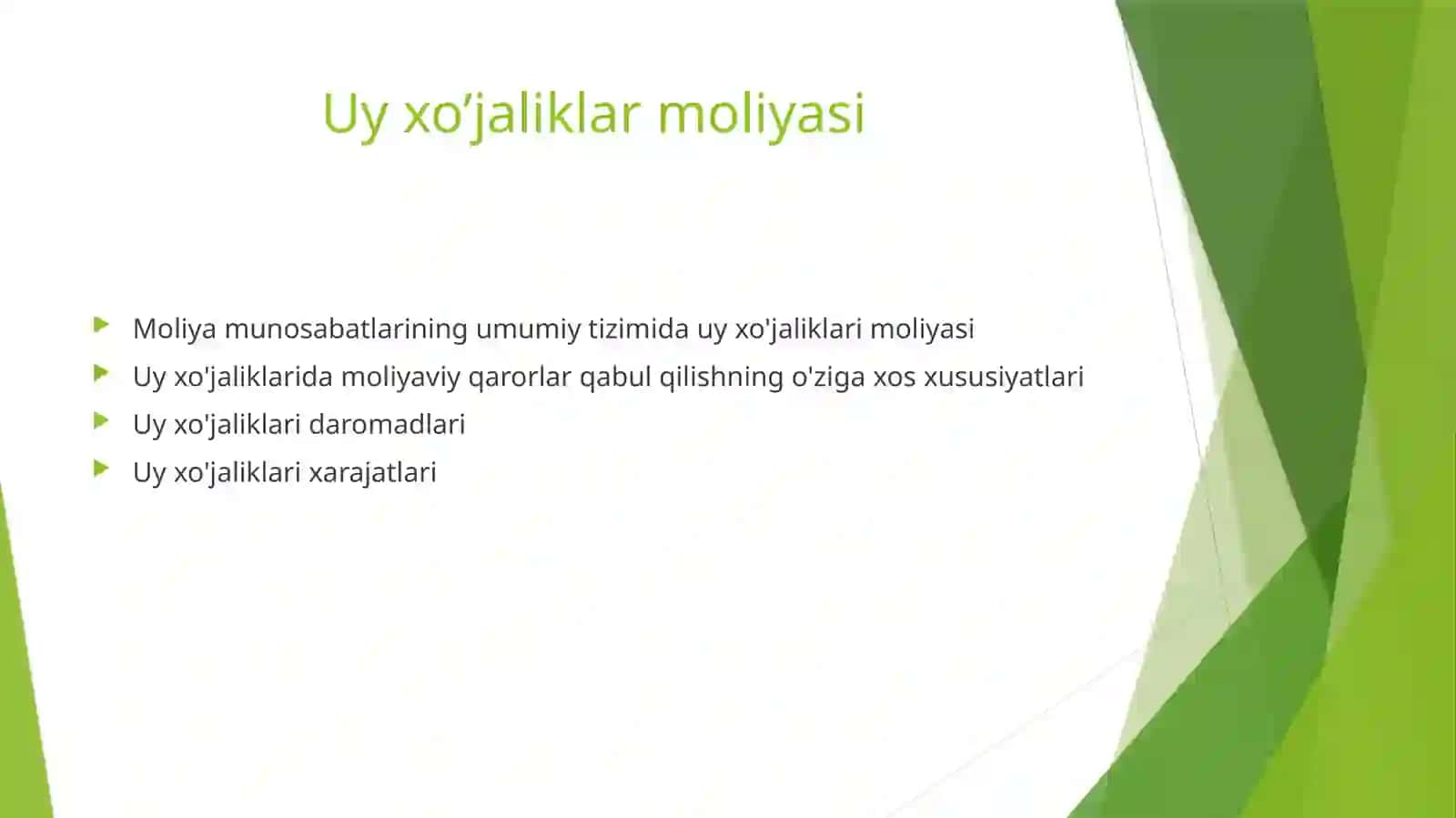 Uy xo’jaliklar moliyasi 2