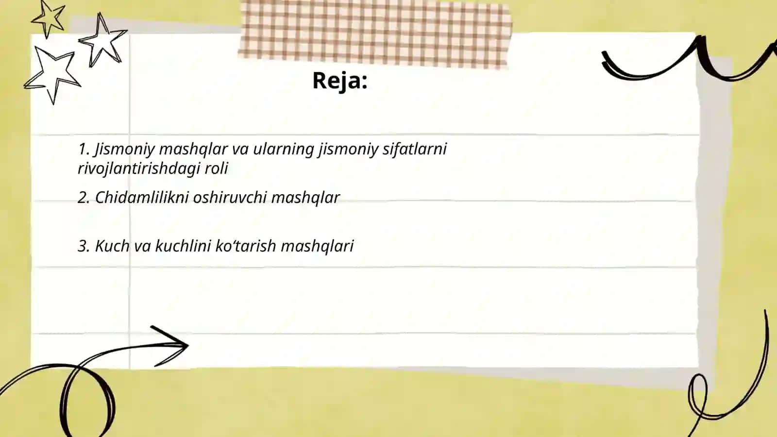 Epchillik yoʻnalishida jismoniy sifat xususiyatlarini rivojlantiruvchi jismoniy mashqlar 2