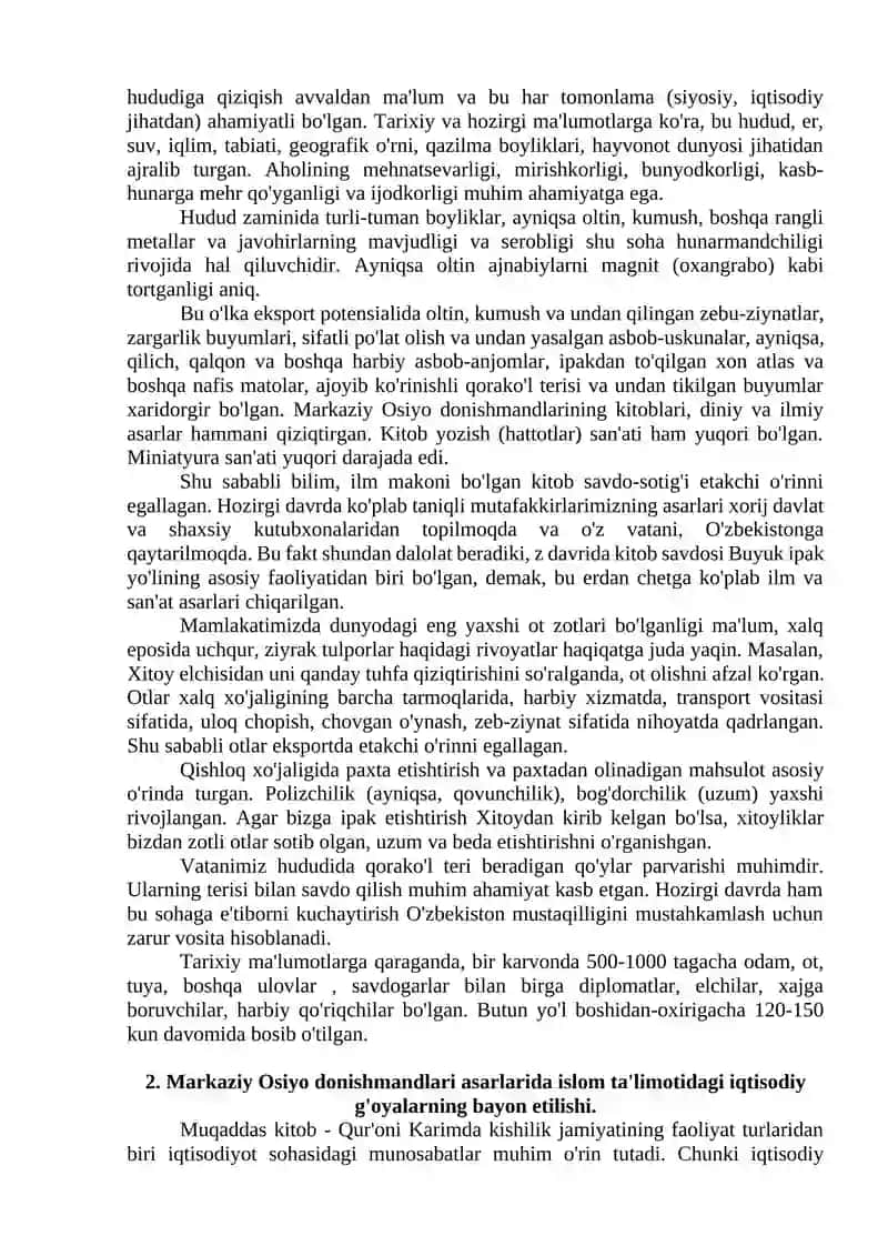 O'RTA OSIYODAGI DASTLABKI VA TEMURIYLAR DAVRIGACHA BO'LGAN IQTISODIY G’OYALAR 2