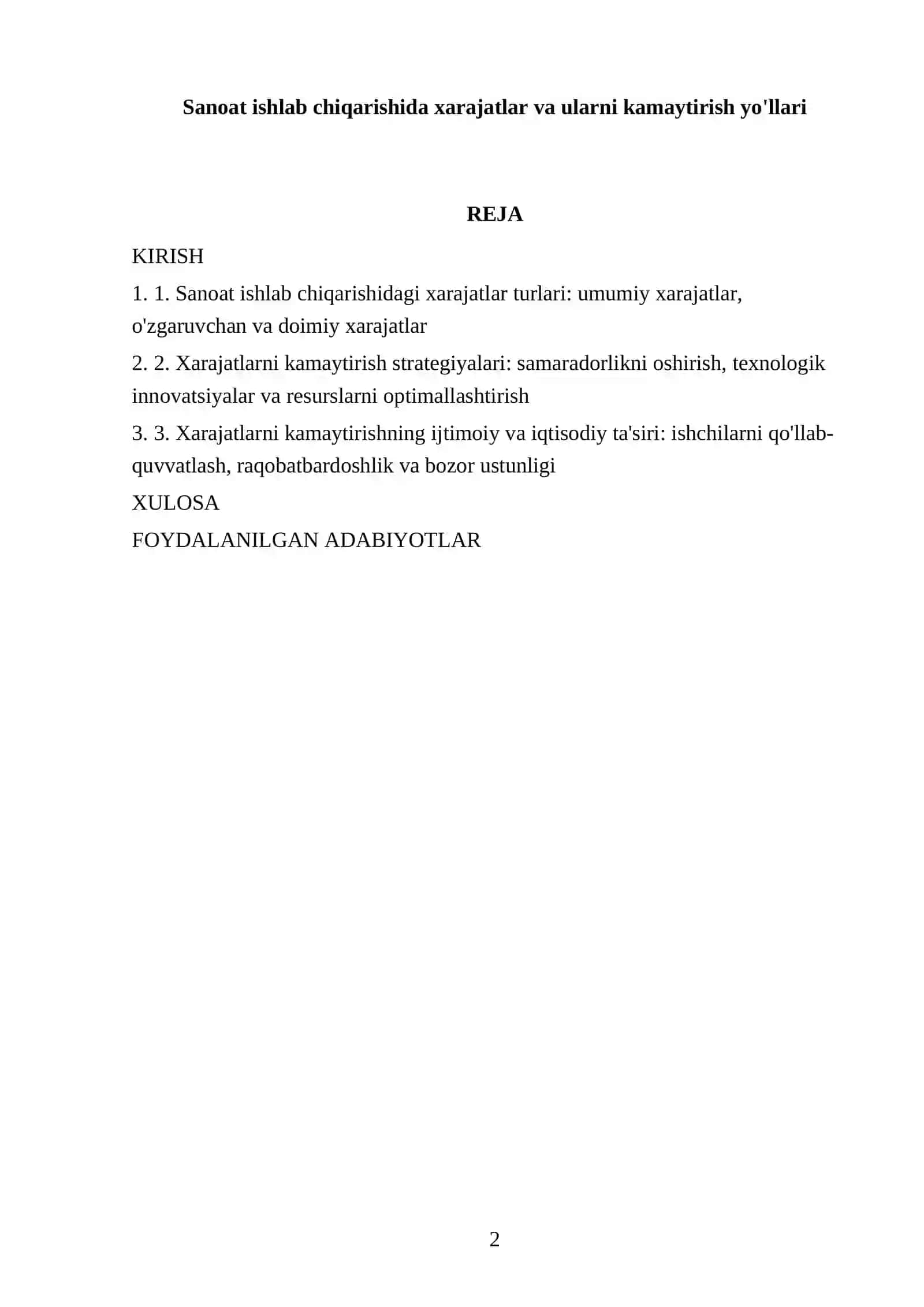 Sanoat ishlab chiqarishida xarajatlar va ularni kamaytirish yo'llari 2