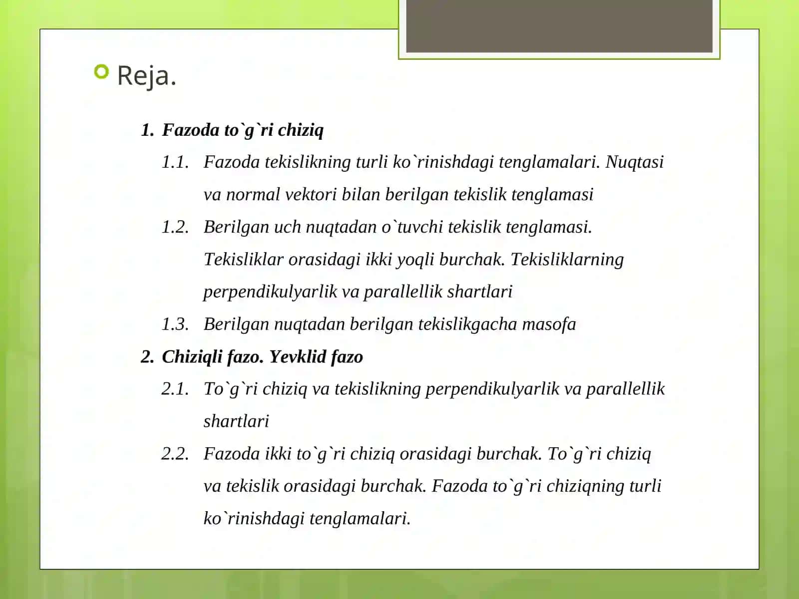 Fazo va chiziqli elementlari 2