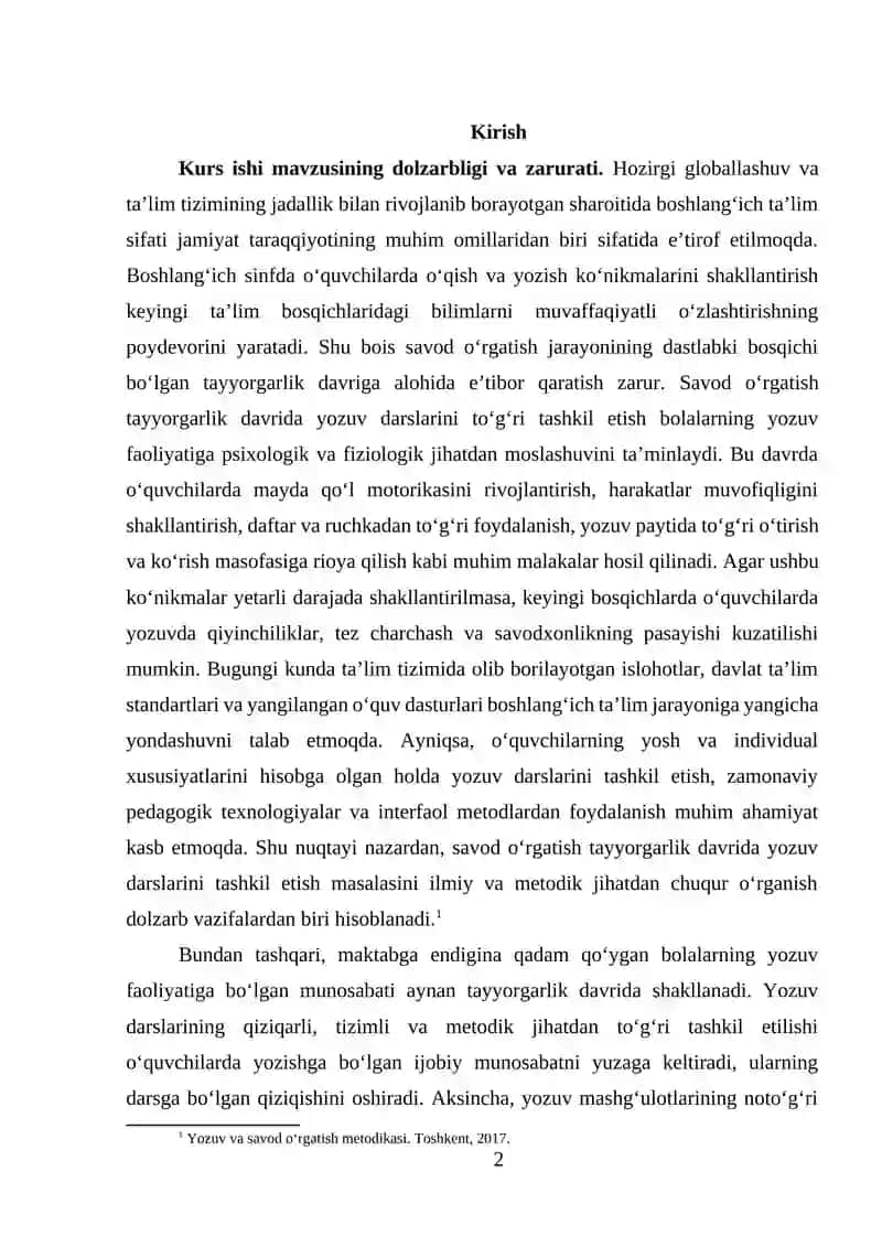 Savod o'rgatish tayyarlov davri yozuv darslarini tashkil qilish 2