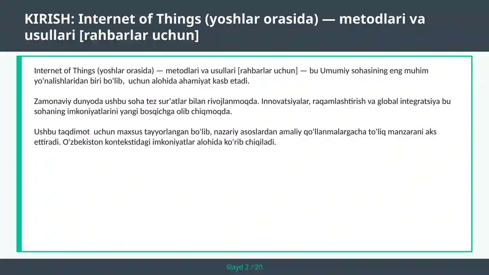 Internet of Things (Yoshlar Orasida) - Metodlari va Usullari [Rahbarlar Uchun] 2
