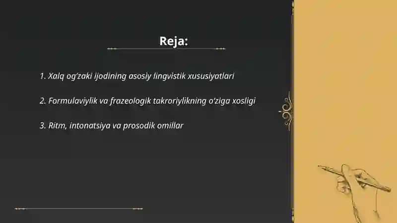 Xalq ogʻzaki ijodining oʻziga xos xususiyatlari, versiya va variyantlarning farqli jihatlari 2
