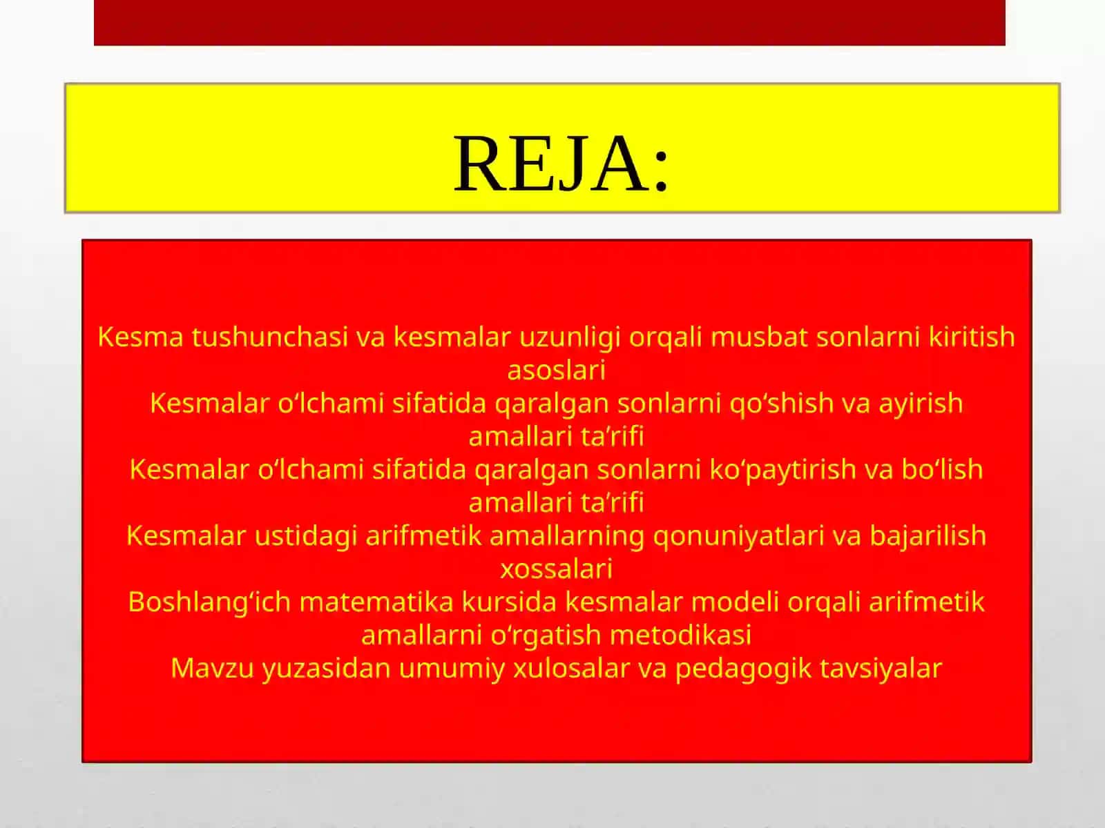 Kesmalar o'lchami sifatida qaralgansonlar ustidaarifmetikamallartaritishi 2