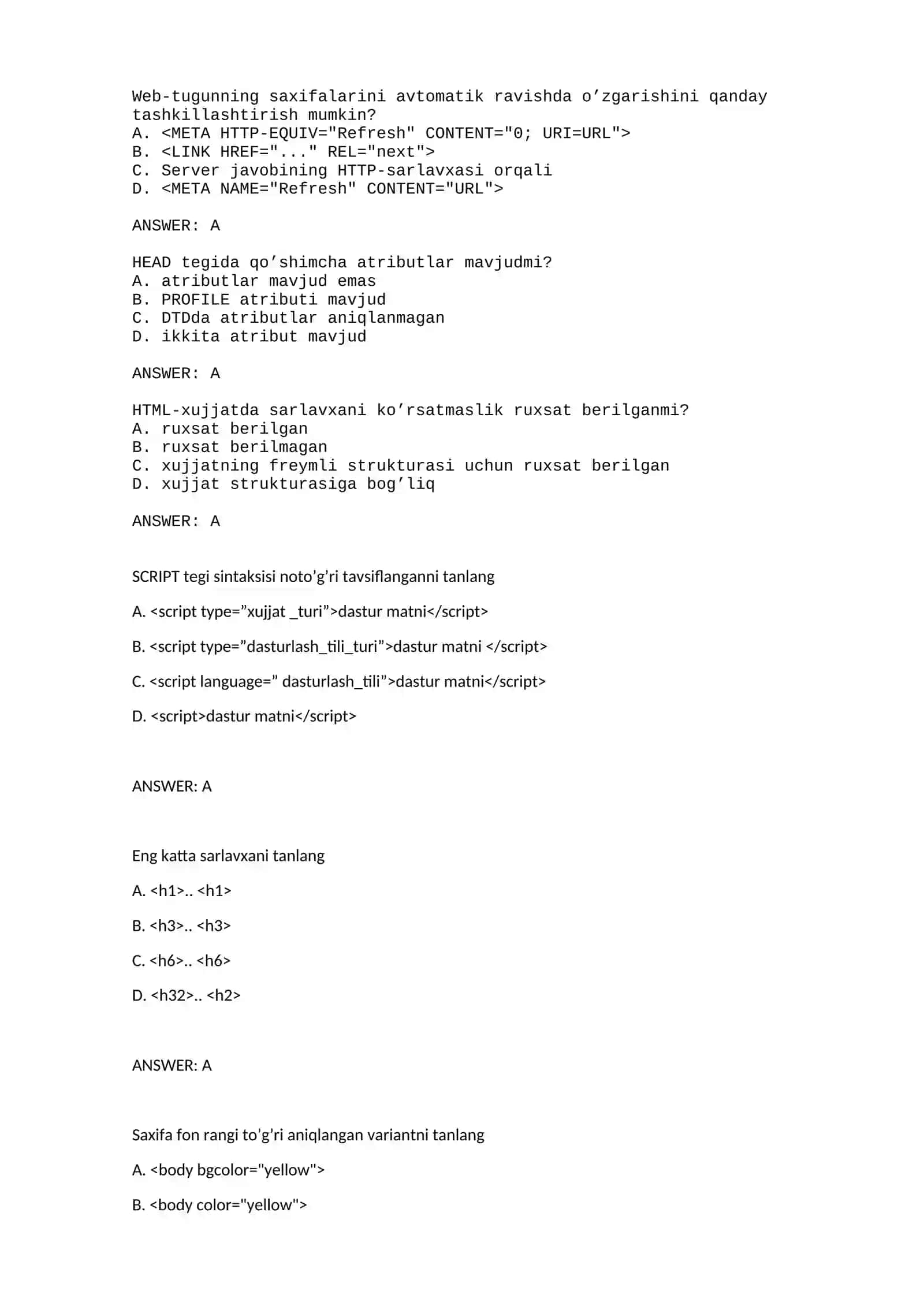 WEB-DIZAYN fanidan testlar 2