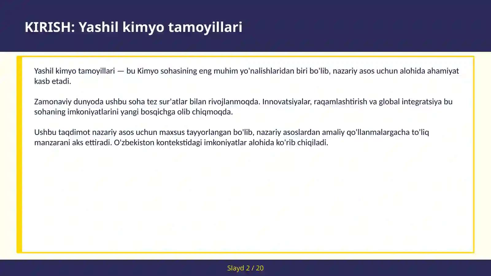 YASHIL KIMYO TAMOYILLARI 2