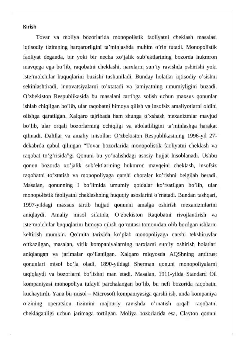 Monopolistik faoliyatni cheklash 2