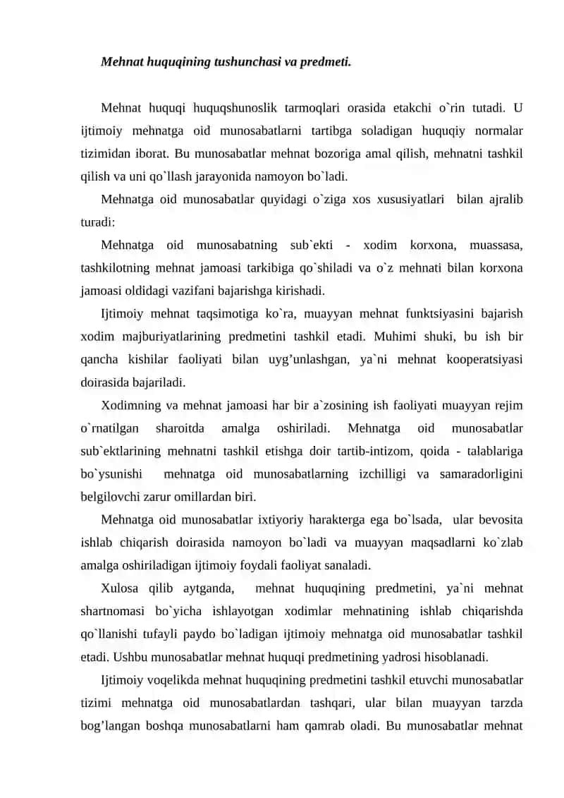 Mehnat Huquqi Fanining Tushunchasi 2