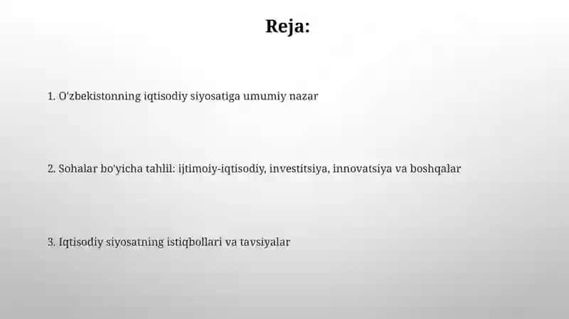 O'zbekiston Respublikasining iqtisodiy siyosati tahlili 2