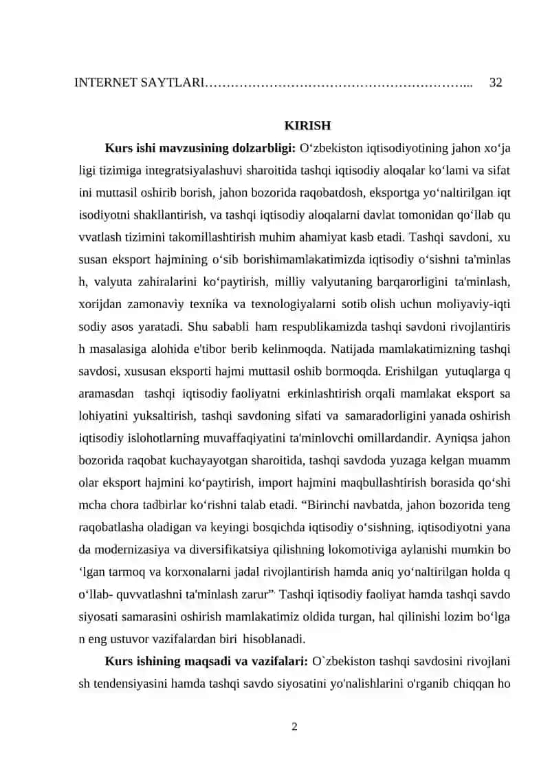 O‘zbekiston Respublikasining tashqi savdo munosabatlari 2