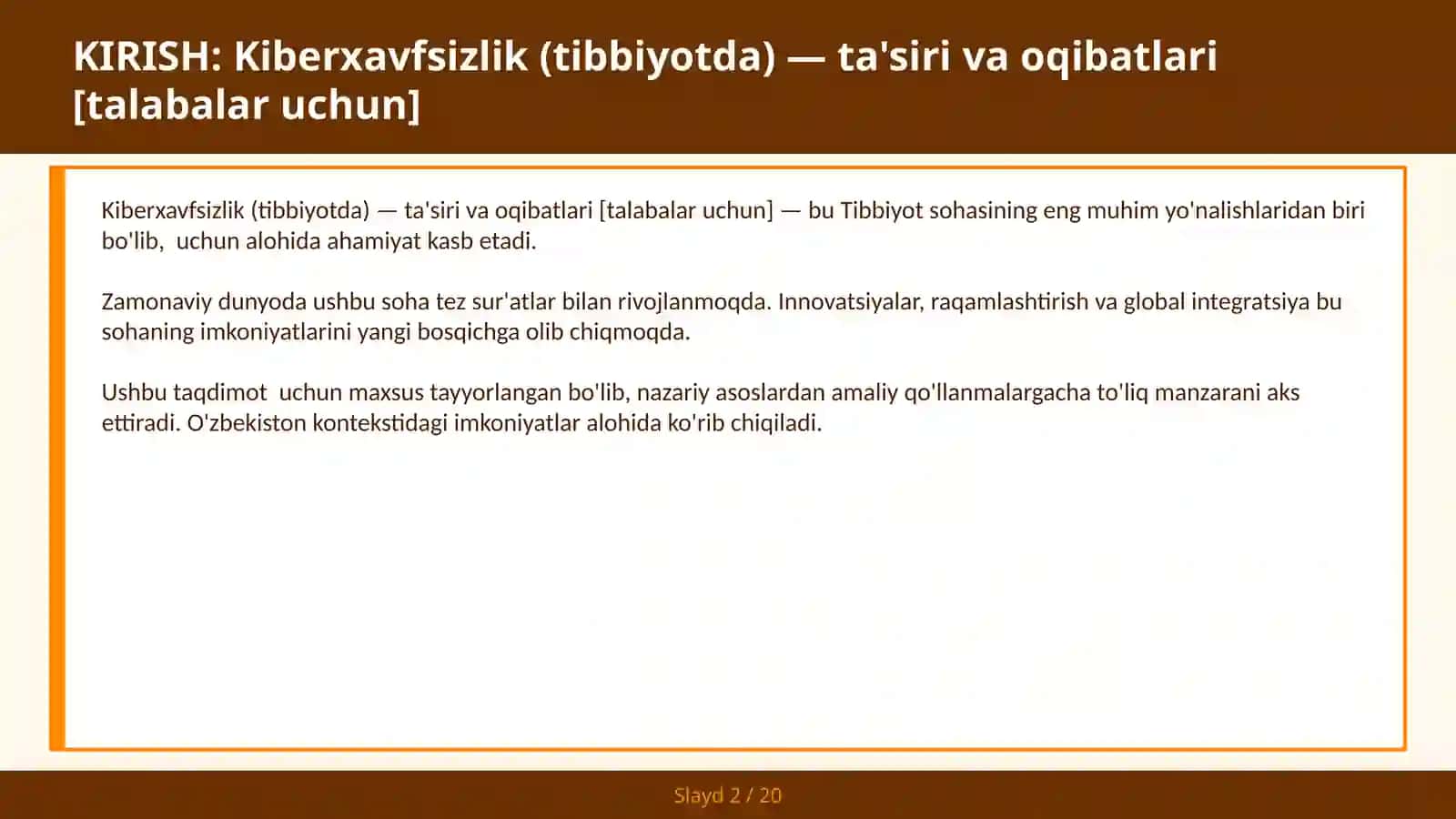 Kiberxavfsizlik (Tibbiyotda) — ta'siri va oqibatlari [talabalar uchun] 2