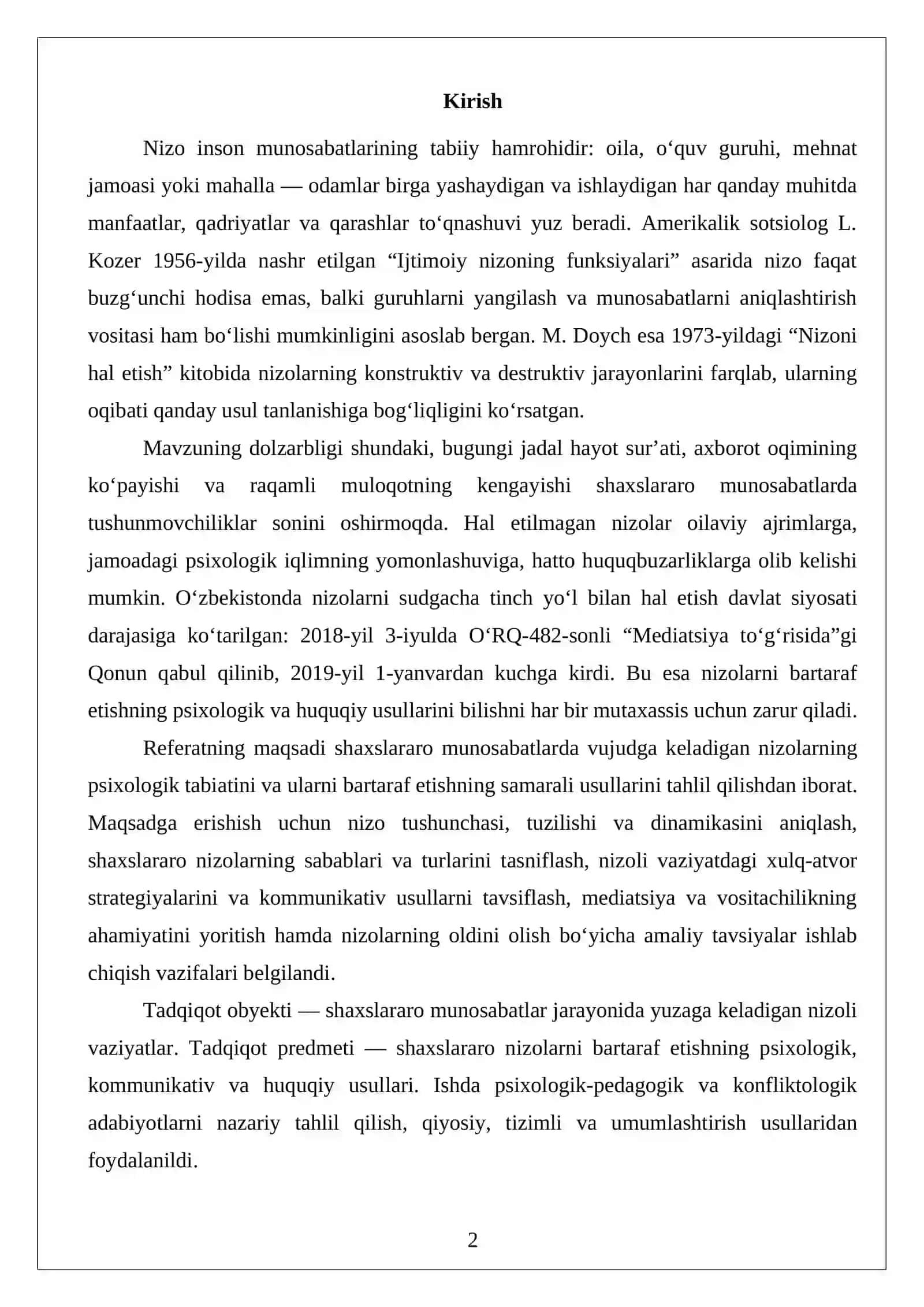 Shaxslararo munosabatlarda vujudga kelgan nizolarni bartaraf etish usullari 2