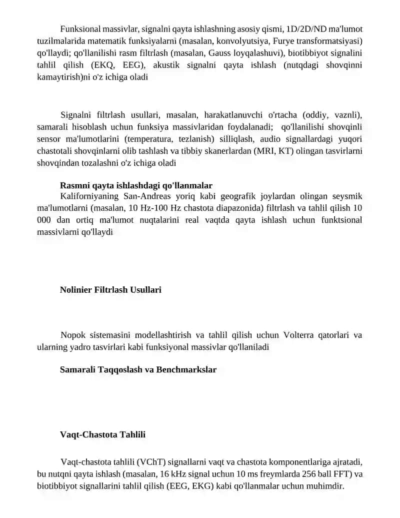 Signallar filtratsiyasi va tahlilida funksional qatorlar tatbiqlari 2