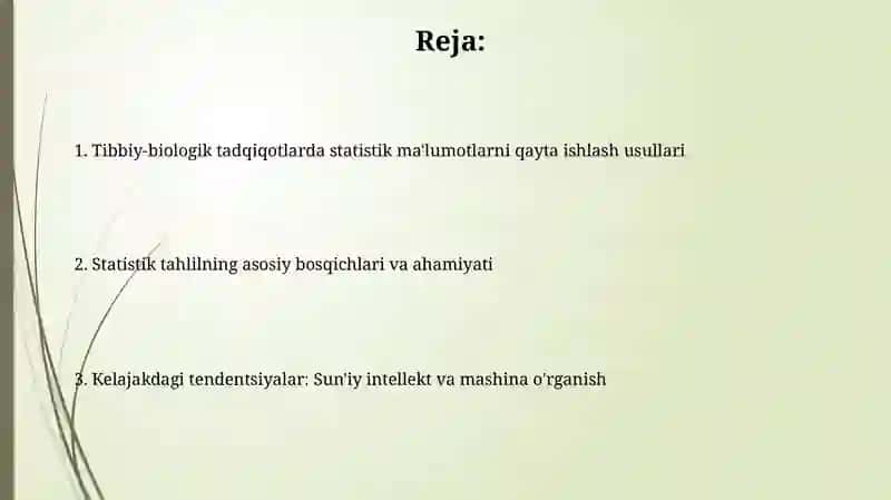 Tibbiy-biologik tadqiqotlarda statistik ma'lumotlarni qayta ishlash usullari 2