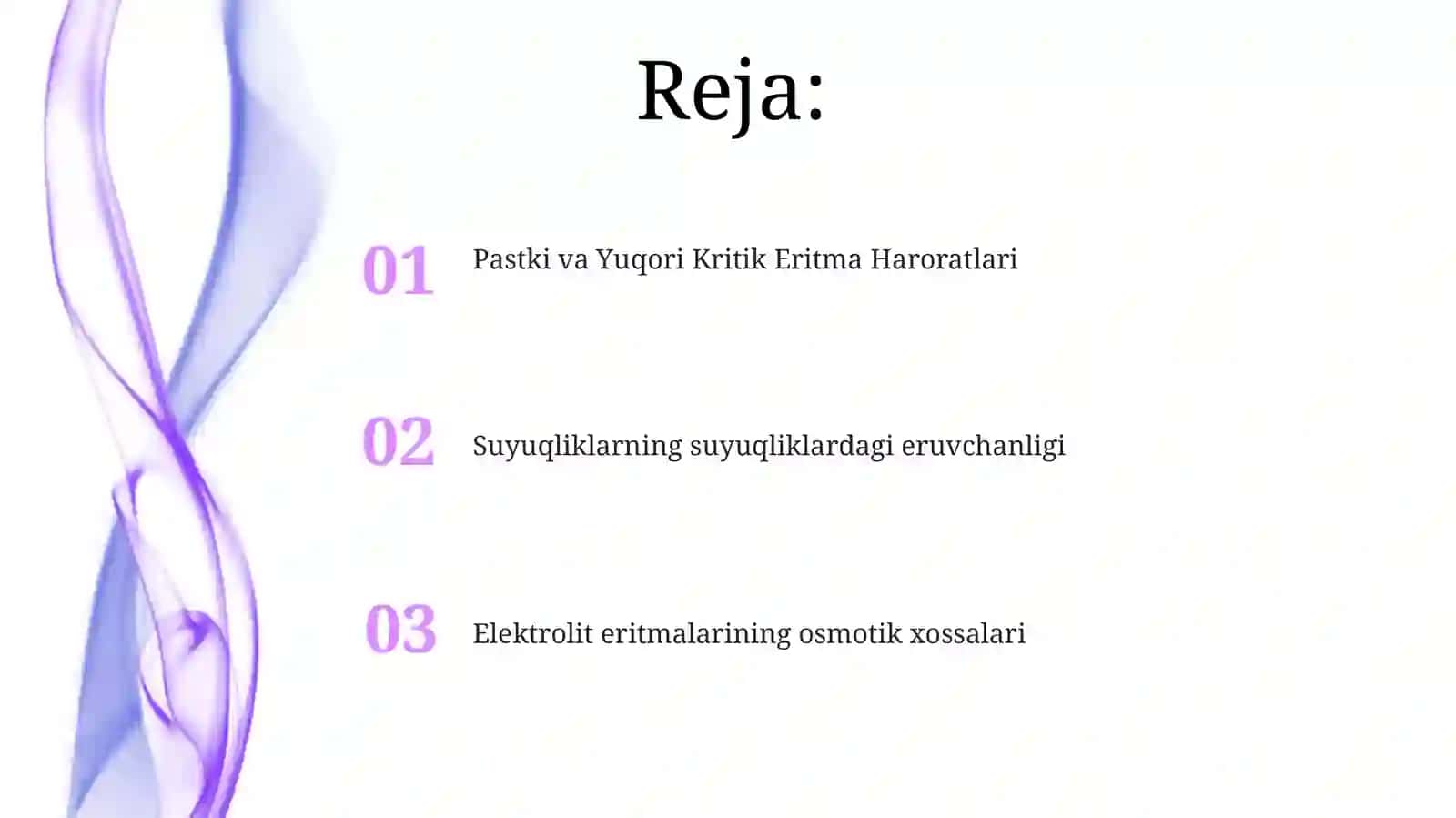 Suyuqliklarnisuyuqliklardaerishi.Pastkivayuqorikritikerishtemperaturasi.Elektrolikeritmalariningosmotikxossalari.Izotonikkoeffitsient 2
