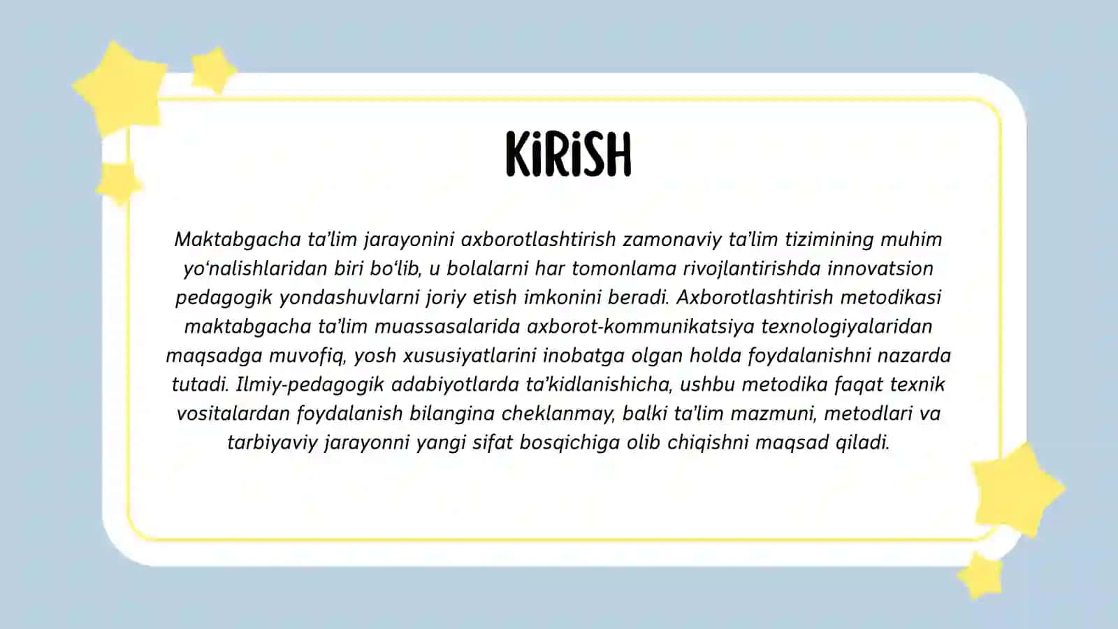 MAKTABGACHA TA'LIM JARAYONINI AXBOROTLASHTIRISH METODIKASI 2