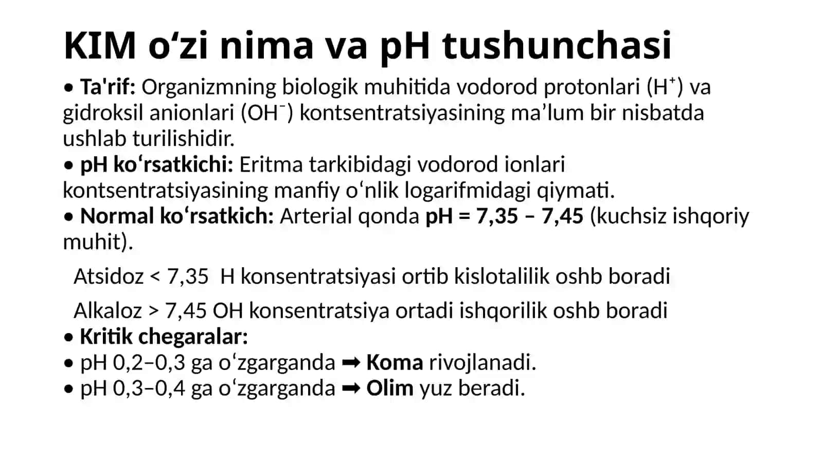 Agurux Qosimova Gulzodaxonning Anesteziologiya va reanimatologiya fanidan taʼyyorlagan Mustaqilishi KIM oʻzining mavzusi va pH tushunchasi 2