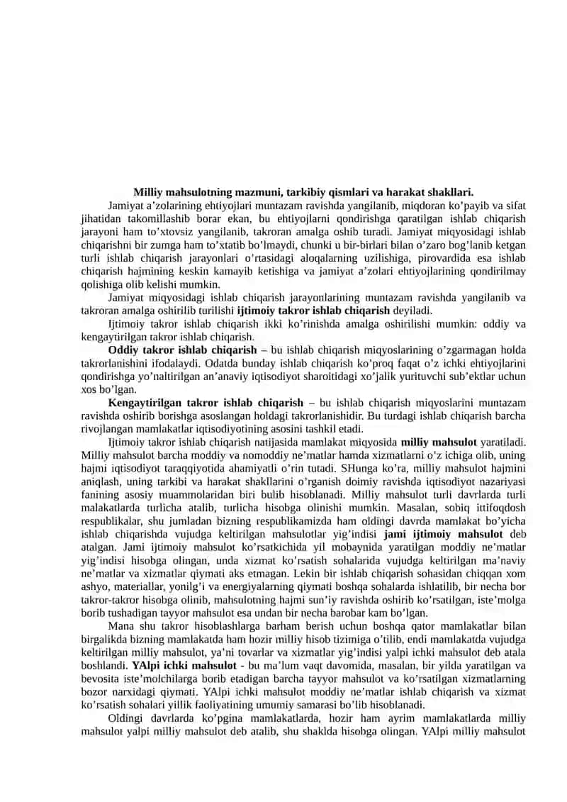 Milliy mahsulotning mazmuni,tarkibiy qismlari va uning harakat shakllari 2