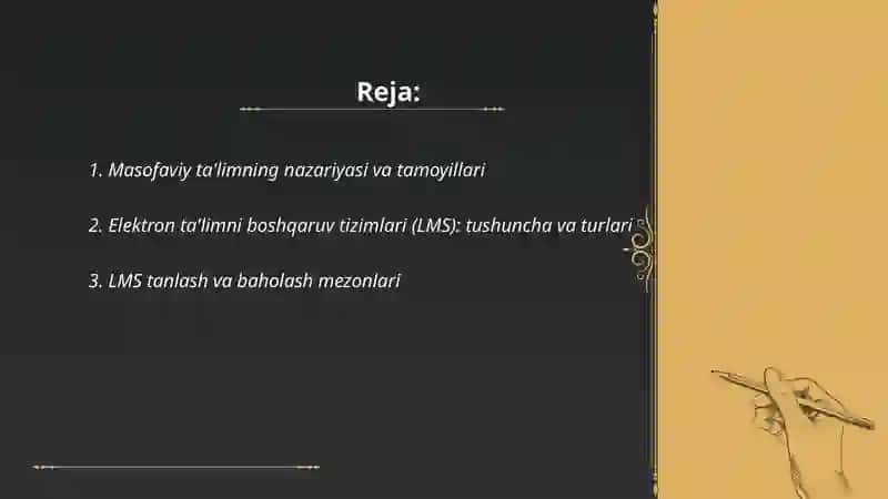 Masofaviy ta'lim. Elektron ta'limni boshqaruv tizimlari 2