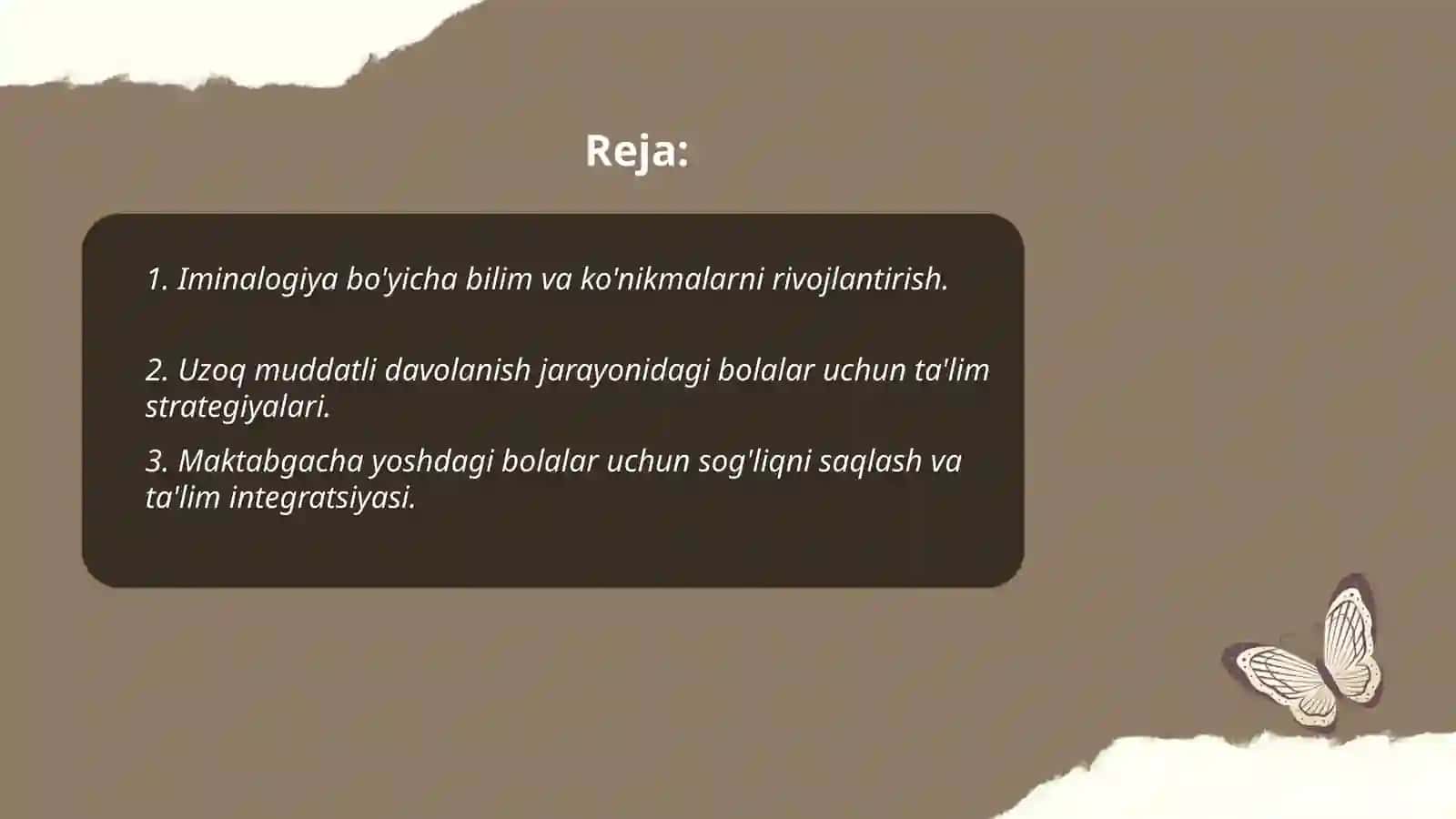 Iminalogiya va uzoq middatli davolanishda bolgan bolalar maktabgacha va umumiy orta talimni tashkil etish usullari 2