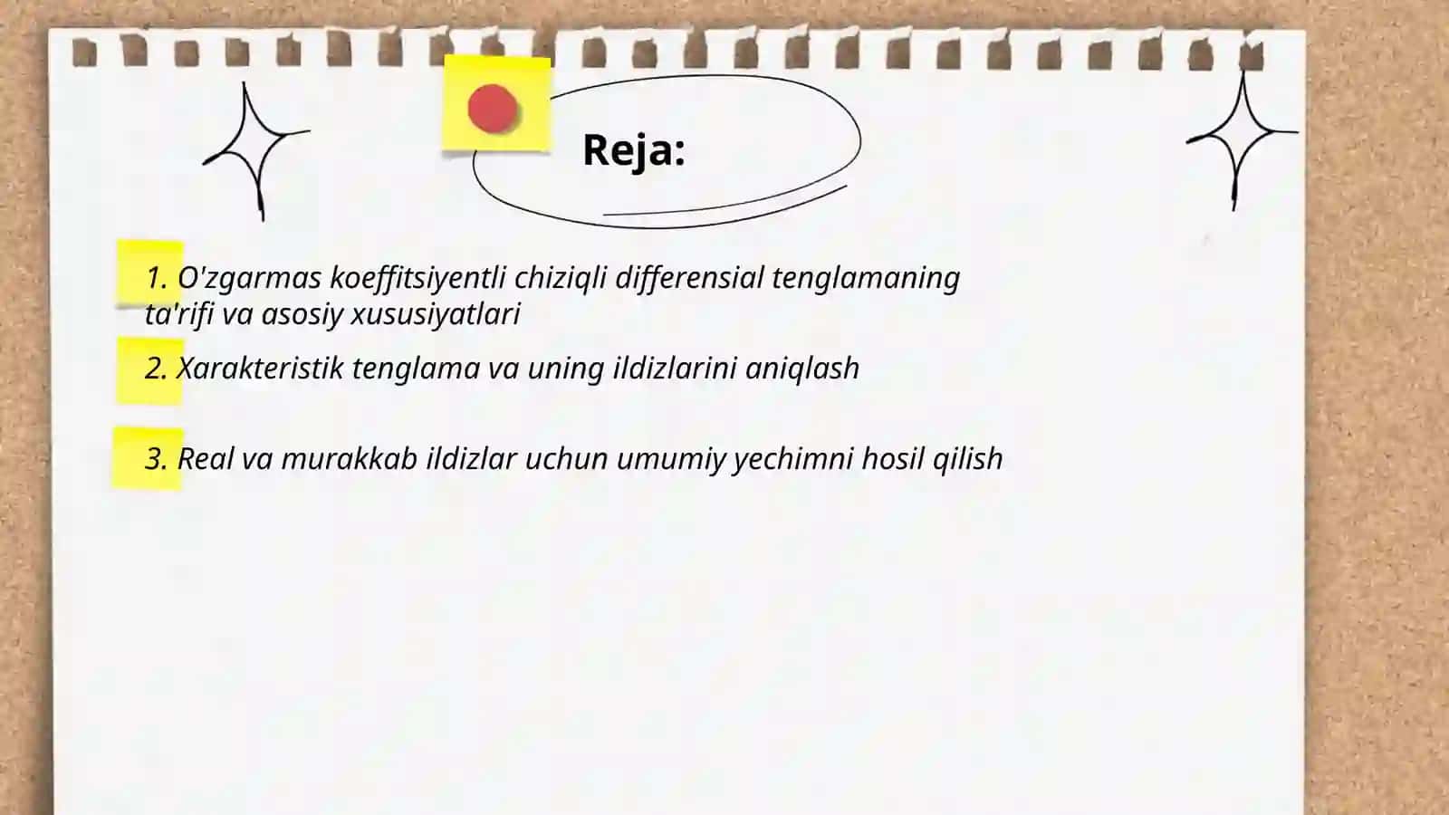 O'zgarmas koeffitsiyentli chiziqli bir jinslimas differensial tenglamalar 2