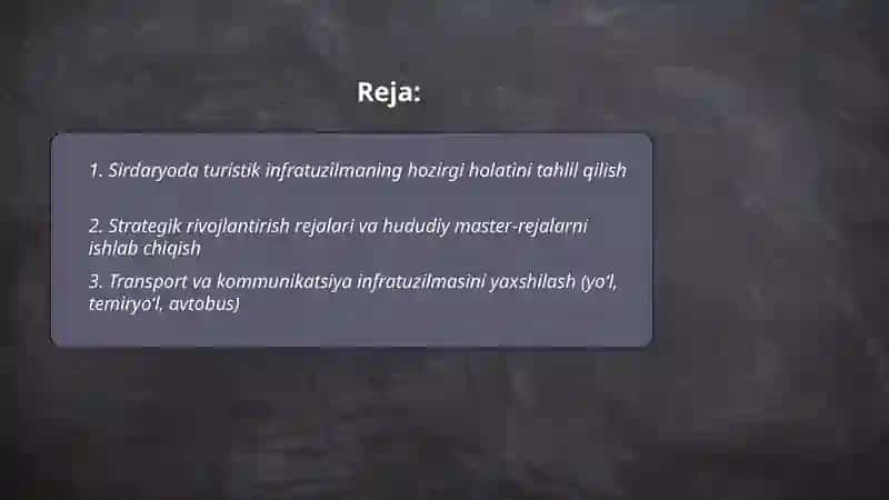 Sirdaryo turizmni rivojlantirish 2