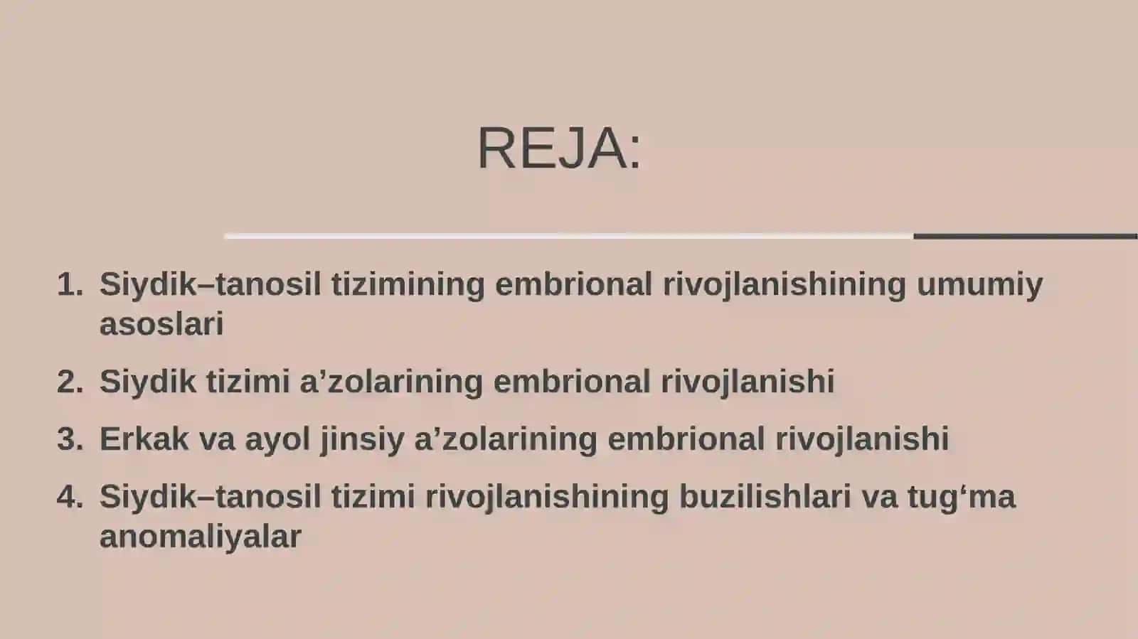 Siydik–tanosila’zolari embriologiyasi 2