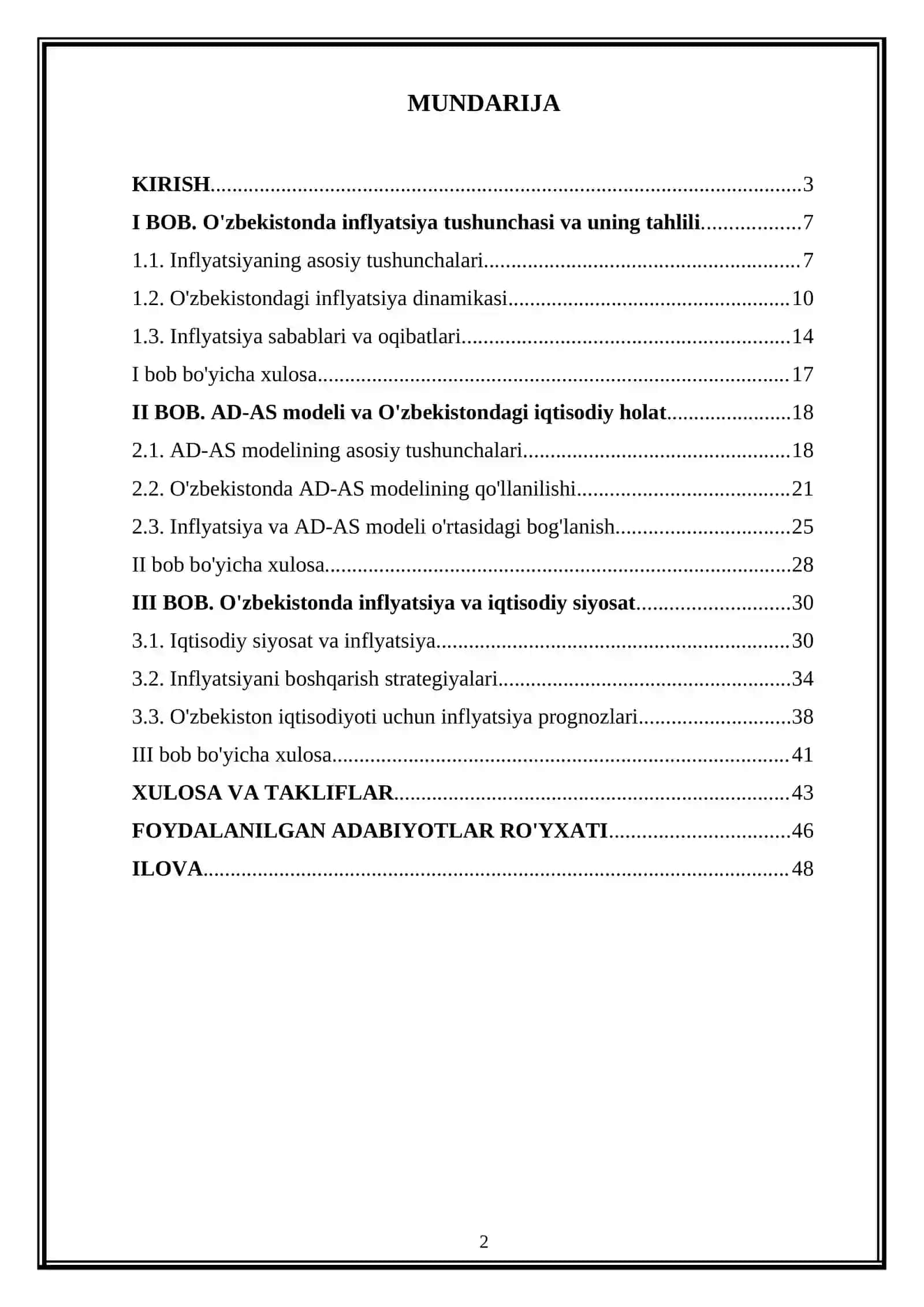 O'RINBOYEVA SARVINOZNING «O'zbekistonda inflyatsiya dinamikasi va AD-AS modeliga mosligi» KURS ISHI 2