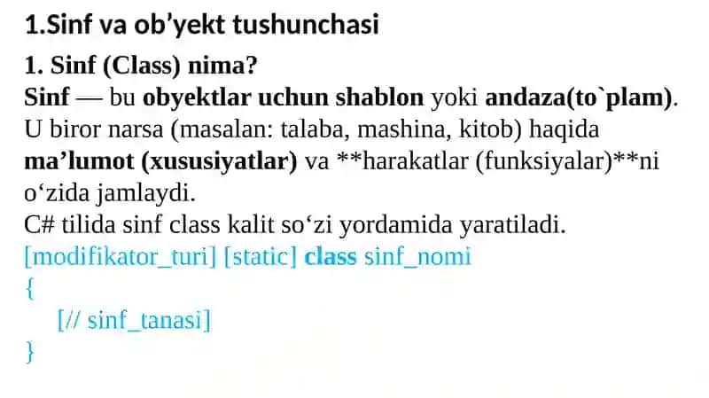 C# daSinfvaOb’yektlar 2