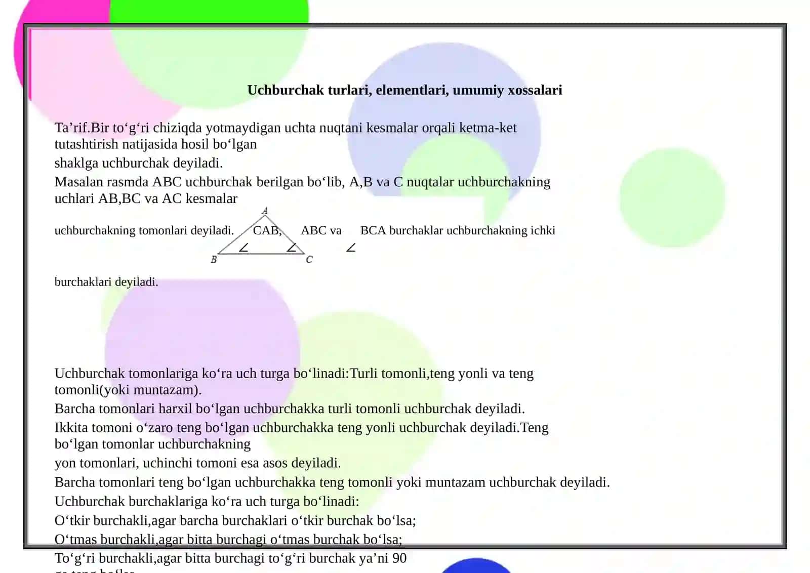 Uchburchak turlari 2